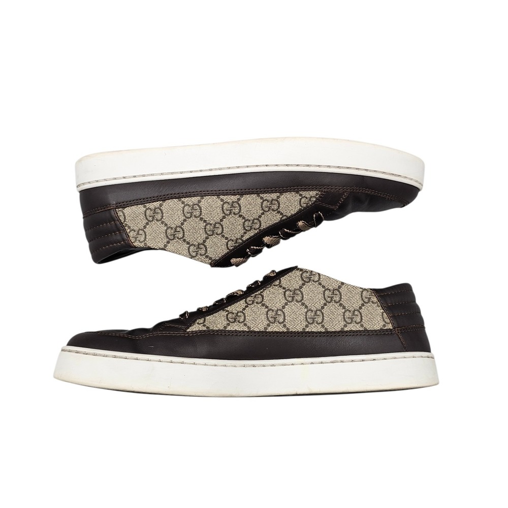 Gucci Men's Size 9.5 US GUC Brown Leather GG Supreme Low Top Sneakers Shoes READ - Picture 7 of 8